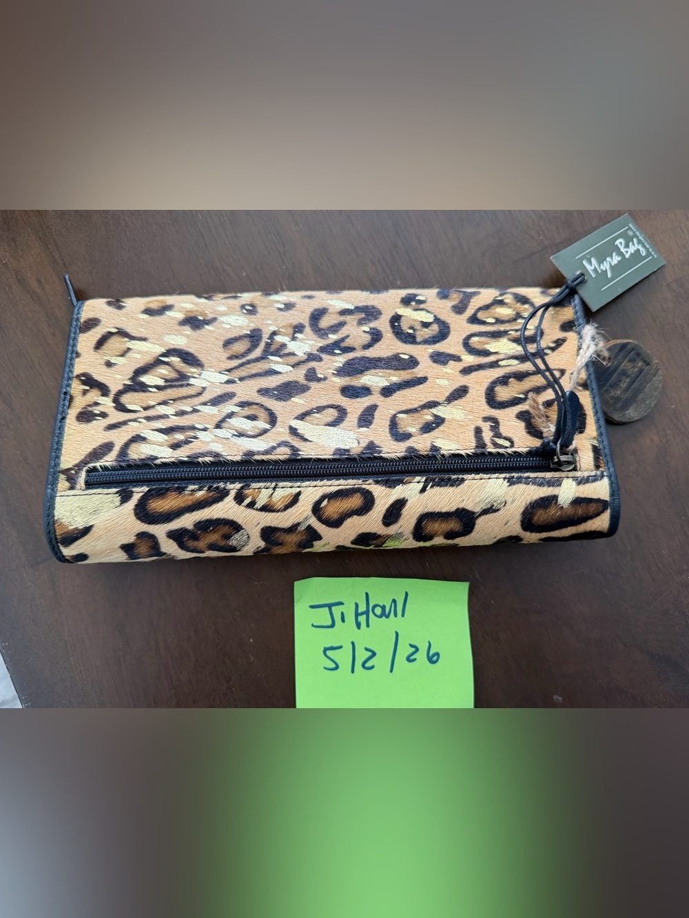 Myra Leopard Print on cowhide Wallet with Turn-Lock - Picture 4 of 4